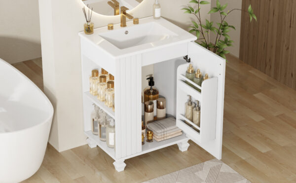 24" Bathroom Vanity with Sink, Bathroom Cabinet with Door Shelf, Side Open Storage, Solid Wood Frame,Soft Closing Door, White