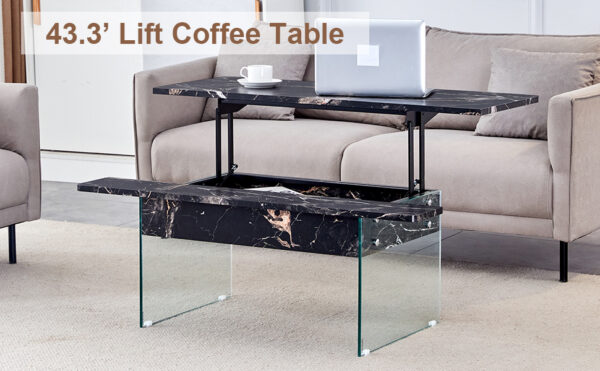 f6caf3c30be34f4e910c6ec24d7c06f7_e0084bd5a0a74f7884260ebc75545551 Multifunctional Lift Top Coffee Table -Black Marble Pattern, Essential for Modern Homes.Tempered Glass Legs,Multiple Color Options,Lift Top Feature.Perfectly Fitting Into Both Living Rooms And Office.