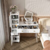 Vanity Dressing Table with LED Mirror & Storage – White Makeup Desk Features 3 Drawers, 2 Open Shelves & 4 Hidden Cabinets (Transparent Doors) - 3 Adjustable Lighting Modes - Ideal for Bedroom or Livi