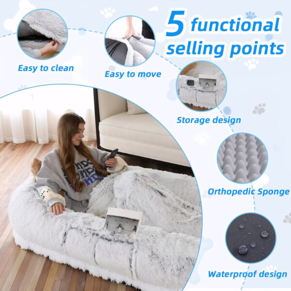 f738898ab9a94565a997f4e085f6f145_0bf59c402b72f3d5d02a2a063823b851 Human Dog Bed, Washable Faux Fur Dog Bed for People Doze Off, Napping Orthopedic Dog Bed,71''x45''x14'' Size Fits You and Pets (Grey)