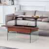 Multifunctional Lift Top Coffee Table -Dark Wood Color Grain Sticker, Essential for Modern Homes.Tempered Glass Legs,Lift Top Feature.Perfectly Fitting Into Living Rooms And Office.