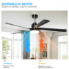 65 Inch Black Ceiling Fan with Light, 5-Blade Dimmable LED Ceiling Fan with Remote Control, Modern Quiet Design for Living Room and Bedroom (Silent/6-Speed/Reversible/DC Motor)