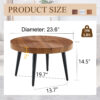 Natural Wood Grain Texture Round Coffee Table - Diameter 23.6 Inches.Exquisite Suction Molding Process,Natural Wood Grain Texture,Black Sprayed Metal Leg.