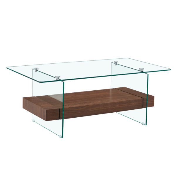 f7a11a104f28442080037af2d327b267_5d2b51d3230b32f9c5dbb65c9db99d1f 43.3 Inch Modern Two-Tier Coffee Table - An Elegant Combination of Clear Glass and Dark Wood Texture Sticker.It can be used not only as a coffee table but also as a side table or display stand.