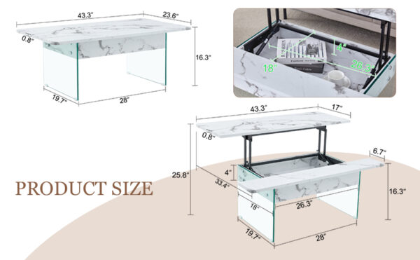 f7a2c9a574d74f849a500ff8ad09f44c_5dda321d0c5b9415a7543857761c1759 Multifunctional Lift Top Coffee Table -White Marble Pattern, Essential for Modern Homes.Tempered Glass Legs,Multiple Color Options,Lift Top Feature.Perfectly Fitting Into Both Living Rooms And Office.