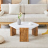 31-inch white marble-textured pentagonal coffee table - wooden triangular base, with a load-bearing capacity of 250 pounds, sturdy and durable, suitable for use in living rooms, cafes,.W1151138529