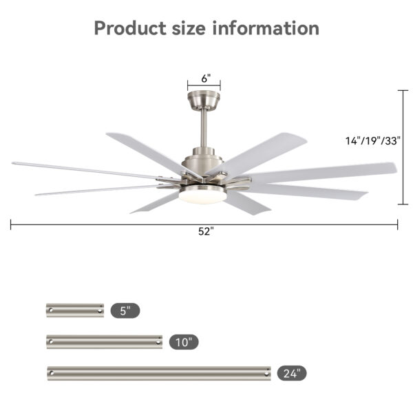 52-Inch Smart Ceiling Fan With Lights,6 Wind Speed,With 8 Black ABS Blades,Voice Remote,Fan For Bedroom,Living Room,Patio,Kitchen,etc