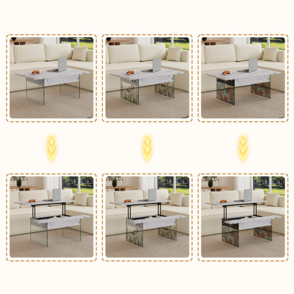 f7df1a7b50764c85a6f64929ddea6aae_939b35ba03042cdb4cbe2876a8b9fca3 Multifunctional Lift Top Coffee Table -White Marble Pattern, Essential for Modern Homes.Tempered Glass Legs,Multiple Color Options,Lift Top Feature.Perfectly Fitting Into Both Living Rooms And Office.