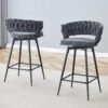 Two sets of rotating high-legged stools with breathable cotton and linen cushions, Dark gray seats paired with black spray-painted iron frames, suitable for both restaurants and bars
