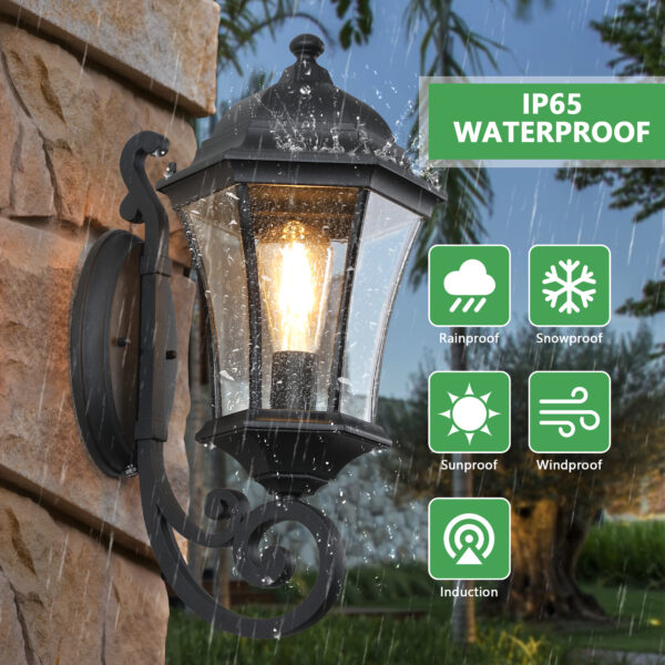 2-Pack Vintage Wall-Mounted Outdoor Lantern Light – Elegant Black Metal Sconce for Porch, Patio, and Garden Lighting (Bulb Not Included)