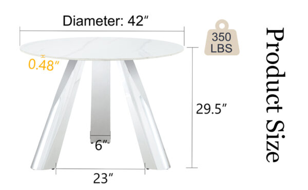 f86b53ba6f7e4a0f8f23108a32528224_dfdac365ef80a3fd078963e438008d0e A 42-inch stainless steel leg round table with a marble top is suitable for use by four or six people