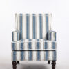Upholstered Accent Chair, Vintage Armchair with Blue and White Striped Linen Fabric and Nailhead Trim for Living Room
