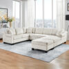 Sectional Sofa 111.8" U-shaped Sofa Chenille Upholstered Sofa Couch with Movable Storage Ottoman for Living Room, White