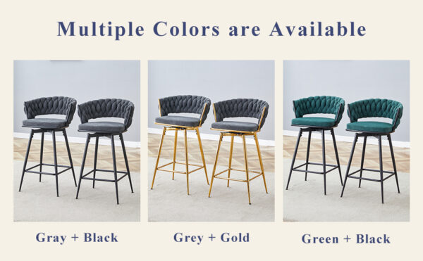 Two sets of swivel bar stools with breathable cotton and linen soft cushions, electroplated metal frames without rust, suitable for restaurant and bar use, as well as for casual seating in living room