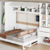 Queen Size Murphy Bed Wall Bed with Closet , Drawers and Shelves, White