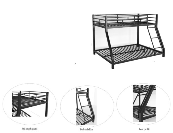 Metal Twin Bunk bed for Kids and Adults , With Safety Guardrail and Ladder , Black