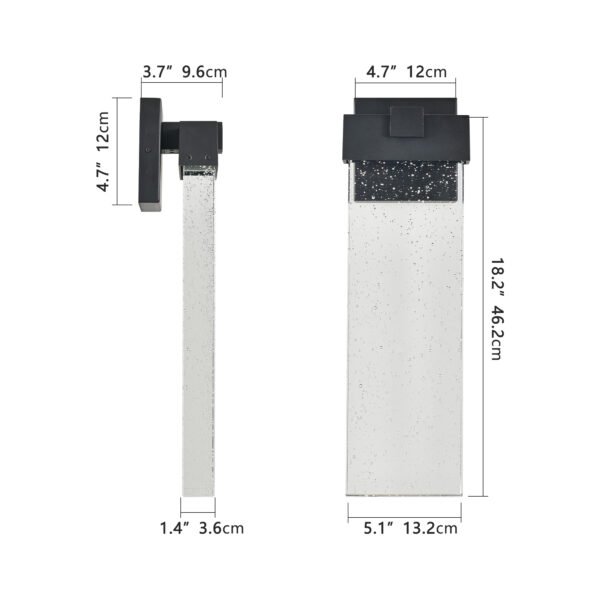 fa1bb1b68b1e4e9a89ae29fbede6e86a_4e679b58b132b31dc9a6cd1995426e60 18"(H) 1-pack 12W Modern Outdoor Wall Light Fixture, Weatherproof LED Wall Sconce with Bubble Crystal, Black Finish, Up and Down Lighting for Porch, Patio, and Garden