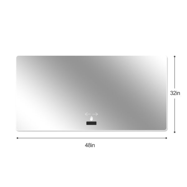 48x32in Frameless bathroom mirror with light, LED backlit mirror, tri-color dimming, anti-fog function, waterproof, smart sensor