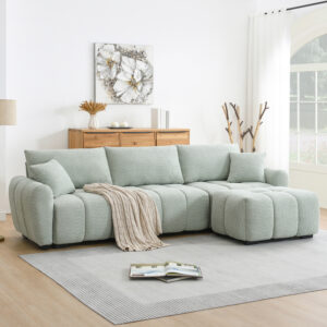 [VIDEO] 110" Modular Sectional Sofa, L Shape with Extra-large Seat, Pull-line Design, Movable Ottoman, High Density Foam, Free Combination, Sturdy Metal&Wood Frame, Boucle Fabric, 3 Colors