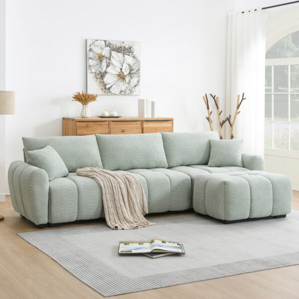 [VIDEO] 110" Modular Sectional Sofa, L Shape with Extra-large Seat, Pull-line Design, Movable Ottoman, High Density Foam, Free Combination, Sturdy Metal&Wood Frame, Boucle Fabric, 3 Colors