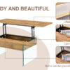 Multifunctional Lift Top Coffee Table -Light Wood Color Grain Sticker, Essential for Modern Homes.Tempered Glass Legs,Lift Top Feature.Perfectly Fitting Into Living Rooms And Office.