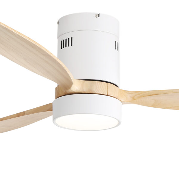 (Same as W882P244711) 52 Inch Flush Mount Ceiling Fan DC 3 Solid Wood Fan Blade Noiseless Reversible Motor Remote Control With Light