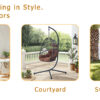 Indoor Outdoor Egg Swing Chair with Stand, Patio Grey Wicker Rattan Hanging Chair with Rope Back, Cushion,Cover,All Weather Foldable Hammock Chair for Bedroom, Porch, Garden