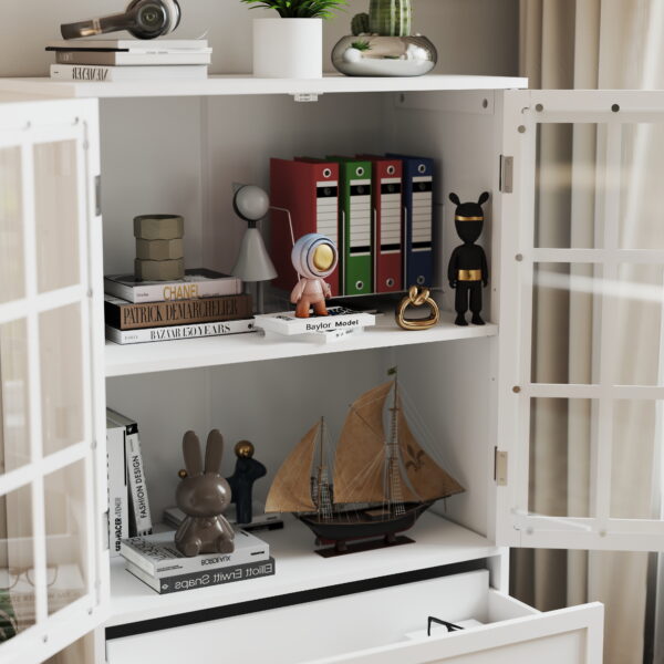 fbf3492f139748358ae86d8f868822e1_8ae2529ad23455ce1752a5535761bd83 Minimalist White Buffet Cabinet with Double Glass Doors and Drawer, Modern Wooden Storage Sideboard Cupboard for Living room, Dining Room Hallway Entryway