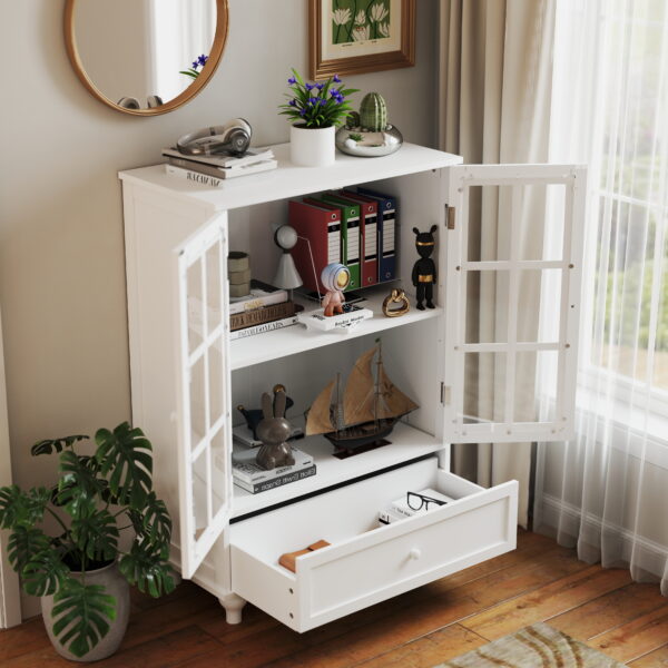 fc21d19e710543178c5121529064cb70_f1c26a08035ccfddc1281afb99871475 Minimalist White Buffet Cabinet with Double Glass Doors and Drawer, Modern Wooden Storage Sideboard Cupboard for Living room, Dining Room Hallway Entryway