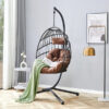 Indoor Outdoor Egg Swing Chair with Stand, Patio Grey Wicker Rattan Hanging Chair with Rope Back, Cushion,Cover,All Weather Foldable Hammock Chair for Bedroom, Porch, Garden