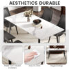 62.99" Modern Artificial Stone White Straight Edge Dark Grey Metal Leg Dining Table-Can Accommodate 6 People(Dining Table Only)