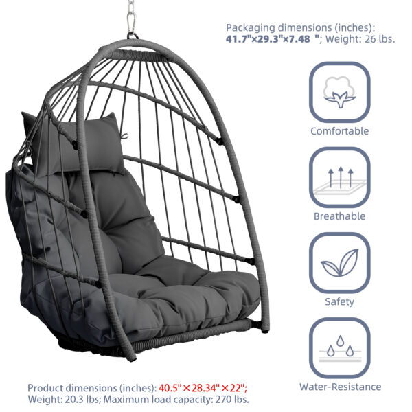 fcc7e04fb2f44680aff17f9b21403077_97669436e8c7f0f26259bff2e0f492e7 Outdoor garden rattan egg swing chair hanging chair PE hanging chair gray