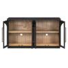 TREXM 4-Door Large Storage Sideboard Buffet Cabinet with Glass Doors, Arched Cabinet with Adjustable Shelves for Kitchen, Dining Room and Living Room (Black)