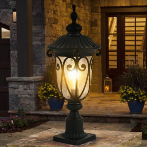 24"(H) 1-pack Vintage Black Outdoor Post Lantern - Waterproof Aluminum Lamp Post Light with Bubble Glass, Decorative Garden Pathway Lighting for Yard, Patio, or Driveway (Bulb Not Included)