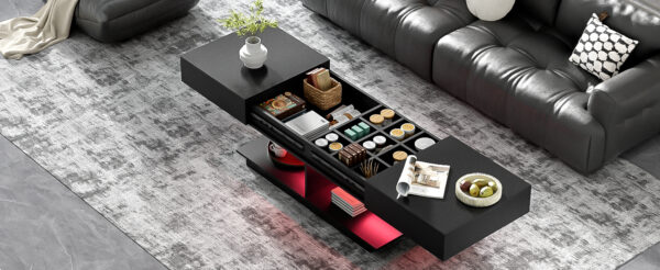 U-Can 41.3''-76.7'' Extendable Coffee Table, Efficient Central Coffee Table with Multiple Storage Compartments, Multifunctional Adjustable Coffee Table with Hidden Storage Space for Living Room