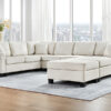 Sectional Sofa 111.8" U-shaped Sofa Chenille Upholstered Sofa Couch with Movable Storage Ottoman for Living Room, White