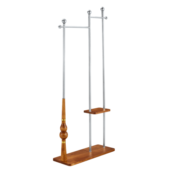 70" Industrial Coat Rack, Solid Wood & Silver Stainless Steel Clothing Rack, Double Layer Hanger for Coats, Hats, Bags, Shoes, Vintage Wood Grain (34.6" Wide)
