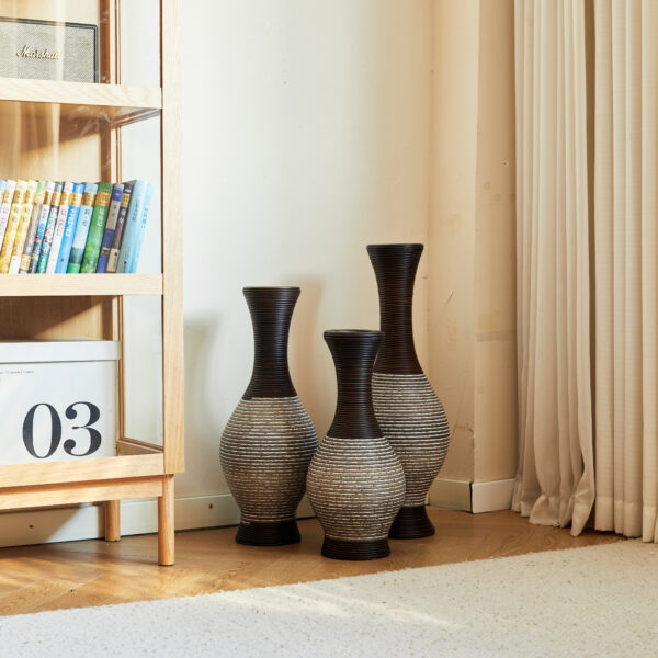 fdb88cb14ae1431b832777c635e418ee_70873cb279504162f555e50d72e9b08e Desktop Vase, Brown Decorative Floor Vase, Classic and Neat Floor Vase, High Independent Flower Stand, Artificial Vine Vase, PVC Floor Vase, Home Decoration Flower Stand Set of 3 pieces