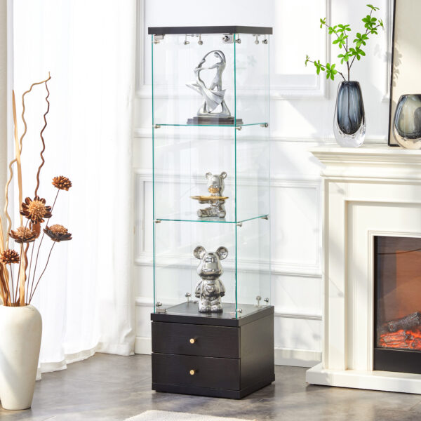 American-Style Non-Lit Glass Display Cabinet (0.2" Tempered Glass) – Soft-Close Drawer Slides  3 Adjustable Shelves, Ideal for Display & Storage