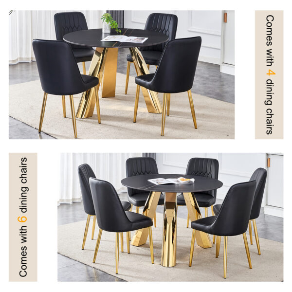 fe55f345b6664d938b502f5f8bf6b213_4b7d92dbdf31cfcd8610f049830f4bb4 The 42-inch stainless steel gold-plated flamed granite round table with seating for 4 or 6 people is perfect for dining, entertaining, or as a conference table