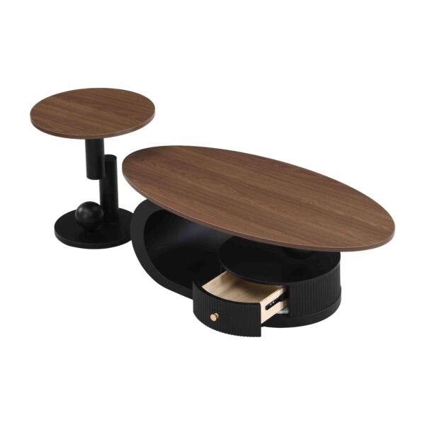 Luxury Nesting Coffee Table Set of 2,  Tables with Storage for Living Room, Oval and Round Table Set, Black Center Table, Cocktail Table, Side Table,  Large 47.24'', Small 19.69''