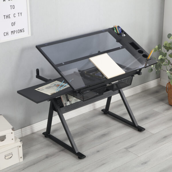 ff19aea883ae44fb996027c9d2aaa03c_20201119_ee29b646d98a9f47a70481143045267f black adjustable tempered glass drafting printing table with chair