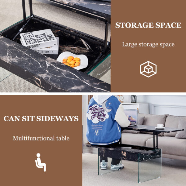 ff3e6f48ff1b4bb082957995da786177_6359f1aa3aeb19f05a69f3a1e40fb75e Multifunctional Lift Top Coffee Table -Black Marble Pattern, Essential for Modern Homes.Tempered Glass Legs,Multiple Color Options,Lift Top Feature.Perfectly Fitting Into Both Living Rooms And Office.