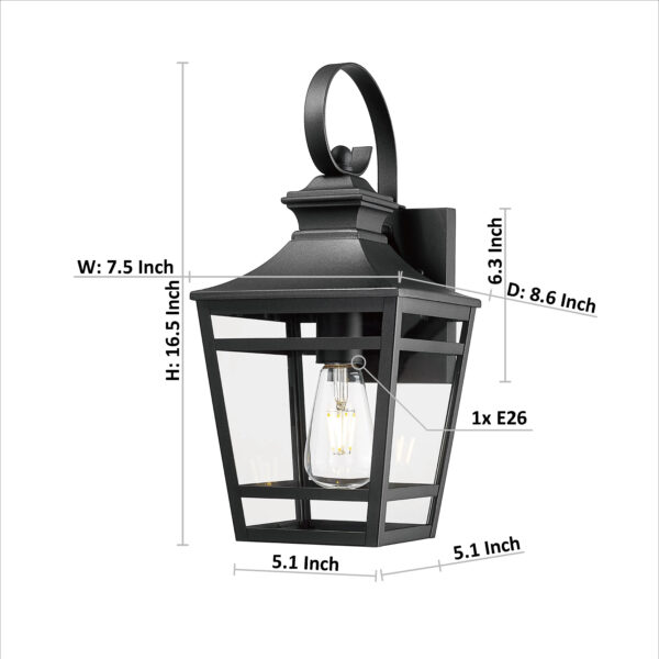 Large Outdoor Wall Lights for House, 16.5inch Exterior Lighting Fixtures Wall Mount Outdoor Porch Lights Waterproof Black Outdoor Sconce Lights with Clear Glass for Patio Hallway Garage (2 pack)