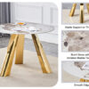 A 42-inch stainless steel white pattern burning stone round table with gold legs Round table suitable for 2, 4 or 6 people