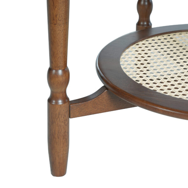 Mid-Century Style Coffee Table with Petal Shape and White Crackle Pattern Glass, 2-Tiered Coffee Table with Rattan, Walnut, 31.5"