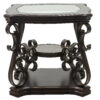 End table,  Glass table top, MDF W/marble paper middle shelf, powder coat finish metal legs. (26.3"Lx26.3"Wx24"H)