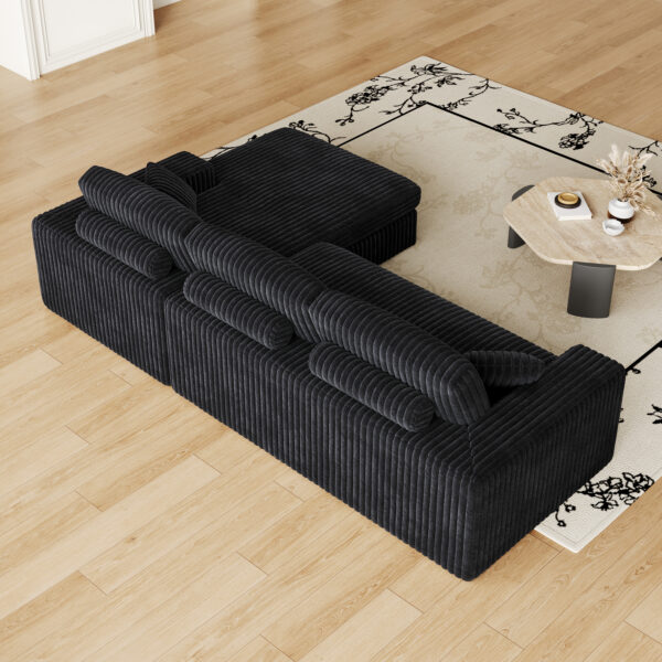 00f42717fe0049e59fe47b7663021c92_35558ffba6b3364fb358c0f1a1d820a3 114.5'Modern Corduroy Modular foam Sofa, Recliner Seat reversible Sofa, 2-in-1 Sofa with Recliner and L-Shaped Sofa Combination with Three Cushion Neck Pillow Combination and Two Throw Pillows