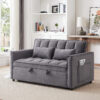 55.1-inch 3-in-1 convertible sofa bed, modern velvet double sofa Futon sofa bed with adjustable back, storage bag and pillow, for living room, bedroom (dark grey)