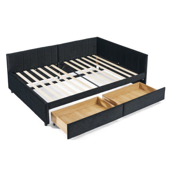 011b13a7fe7e4d44a5ab264bb5a34485_e78a483a1fe3368b3fef2a26d1e92d5f Full Size Upholstered Tufted Bed Frame with Two Drawers, Sofa Bed Frame with Comfortable Backrest and Armrests, Velvet, Black(79.5''x58''x25'')